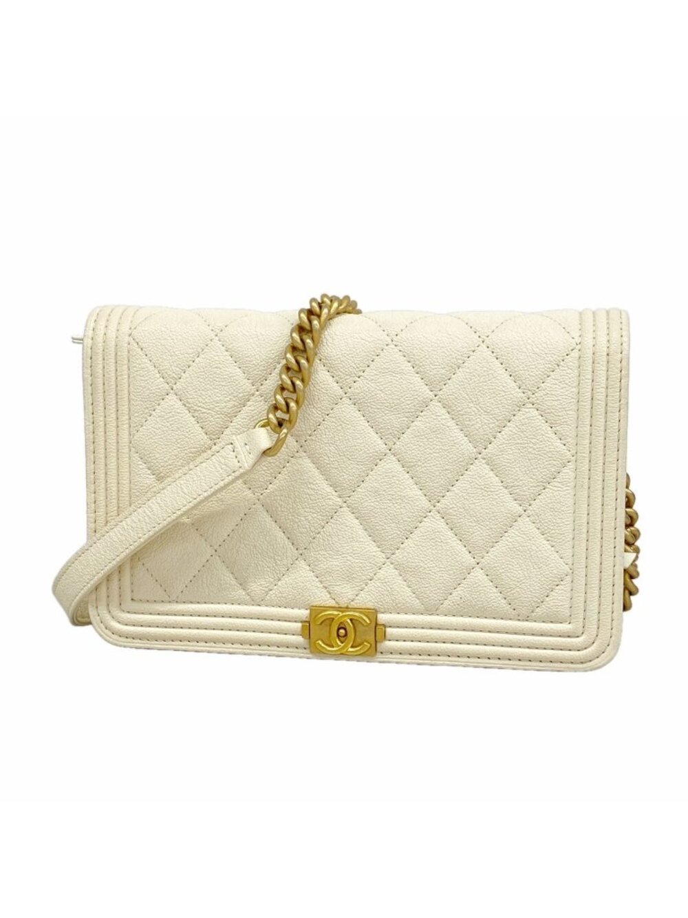 Chanel Wallet on Chain Boy Caviar Leather White Gold Shoulder Bag